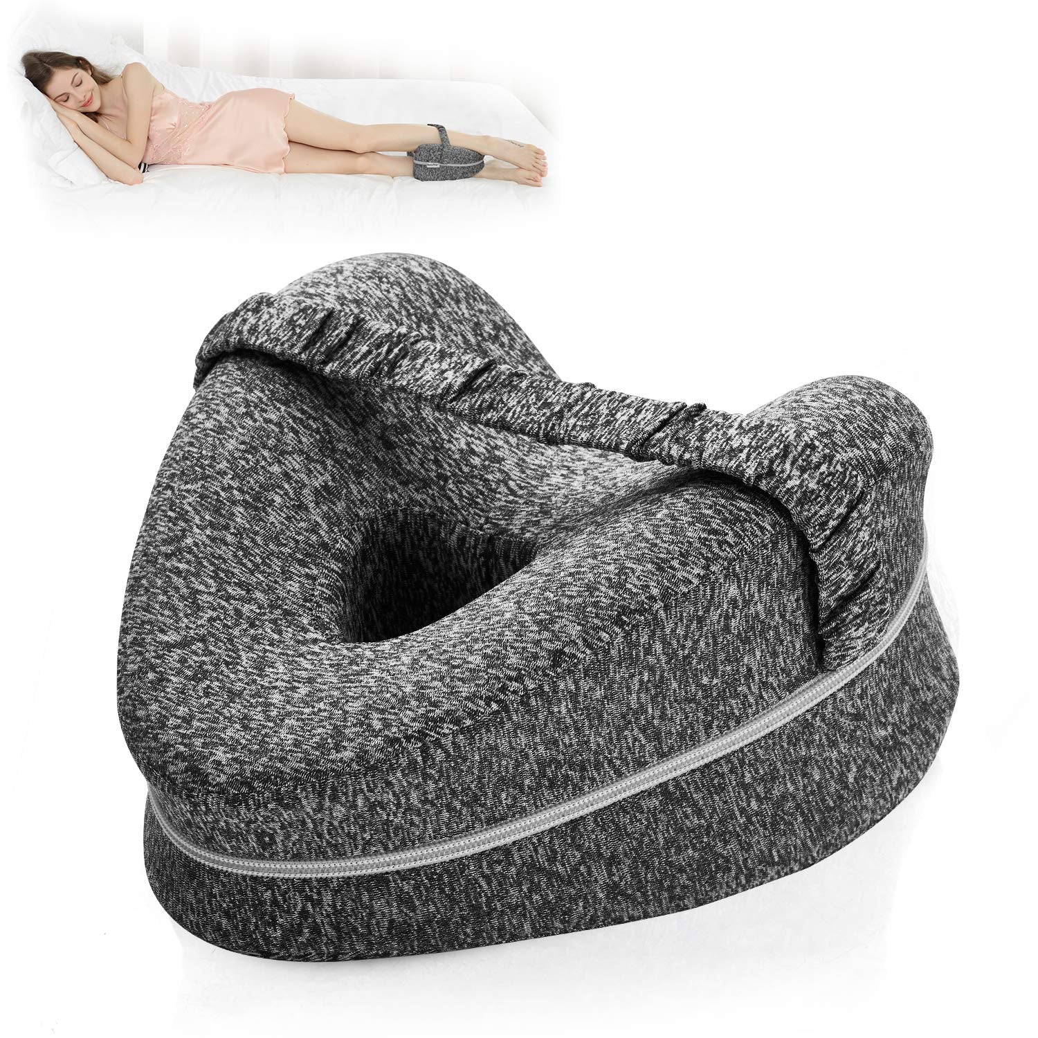 HASTHIP® Sleeping Knee Pillow for Side Sleepers, Memory Foam Contour Leg Pillow with Elastic Strap, Zippered Cotton Cover, Thicken Cushion Knee Pillow, for Spine Alignment, Pain Pressure Relief HASTHIP® Sleeping Knee Pillow for Side Sleepers, Memory Foam Contour Leg Pillow with Elastic Strap, Zippered Cotton Cover, Thicken Cushion Knee Pillow, for Spine Alignment, Pain Pressure Relief